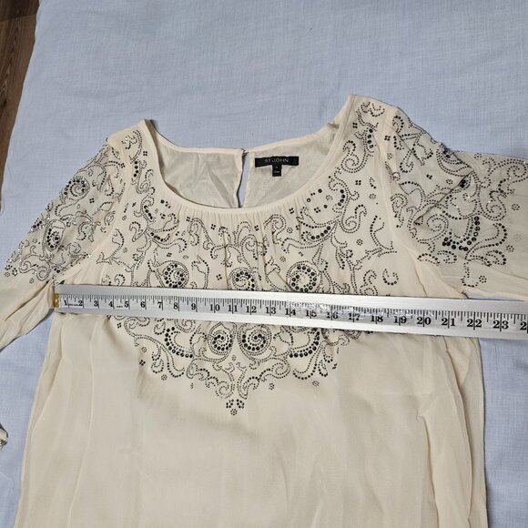 St. John Beaded 100% Silk Lined Top Blouse Women Size 14 Ivory - Picture 10 of 14